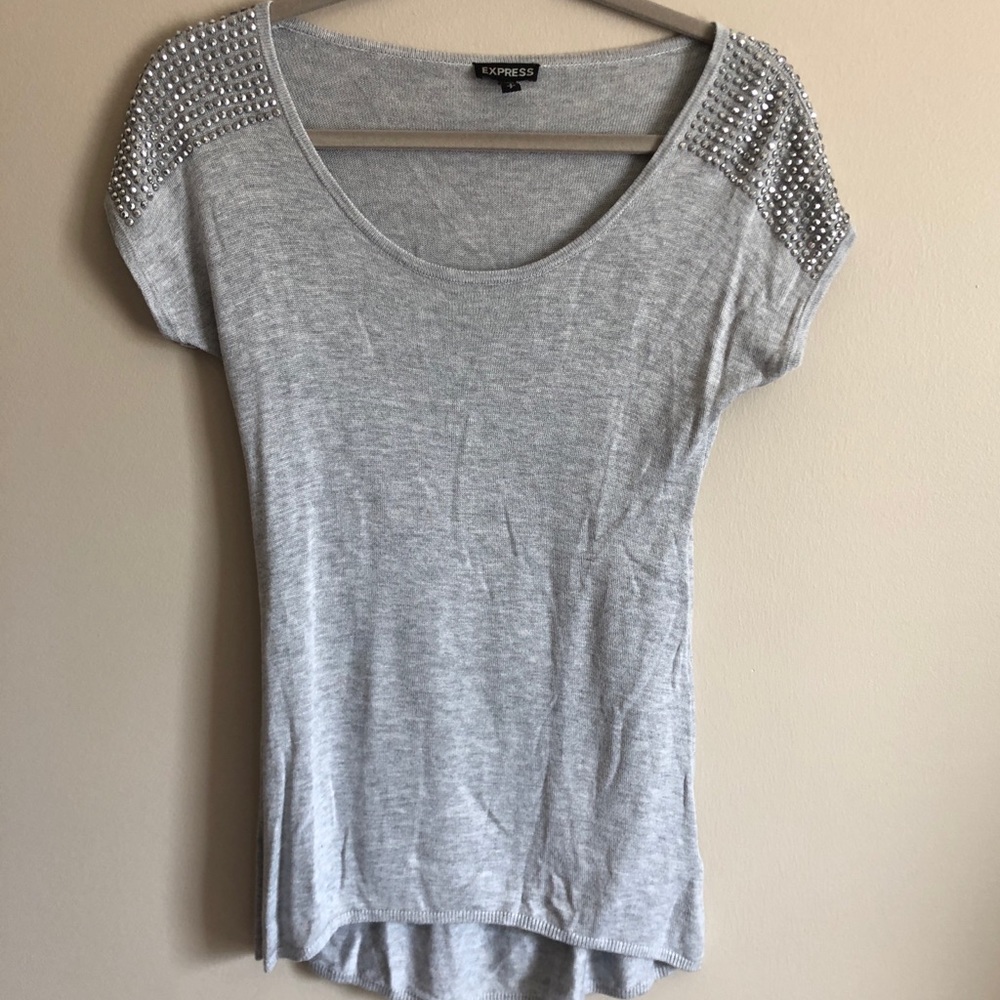 Express Silver Rhinestone Capped Sleeve Blouse S